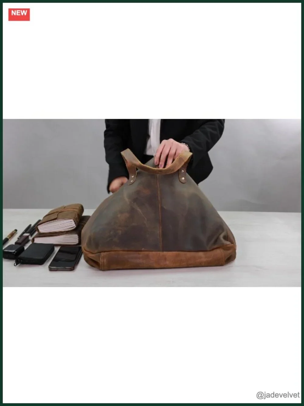 Vintage Leather Satchel Tote Bag - Distressed Top Grain Handbag - Multipurpose